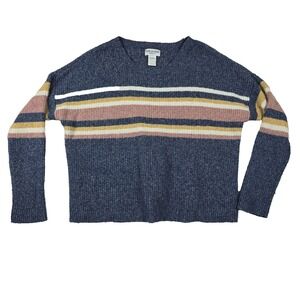 Arizona Jean Co Womens Large Blue Striped Ribbed Knit Pullover Sweater L